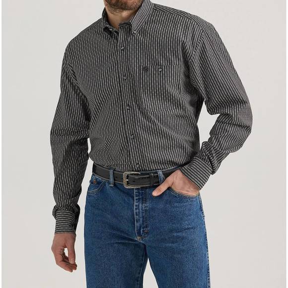 NEW WRANGLER george strait button down shirt in black scribe - Picture 1 of 3